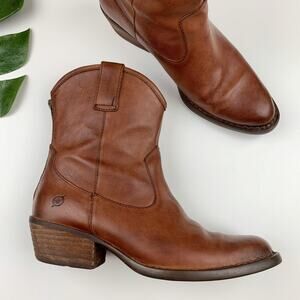 Born Wynd Western Ankle Boots Brown Leather Zipper Women's 8 Boho Casual Cowboy